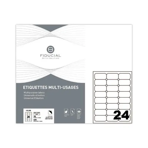 100 planches de 24 étiquettes à coins ronds - 63,5 x 33,9 mm  - FIDUCIAL