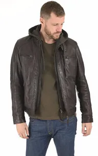 Blouson cuir Erico Hood marron Serge Pariente - La Canadienne - Blousons Cuir Marron