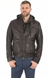 Blouson cuir Erico Hood marron Serge Pariente - La Canadienne - Blousons Cuir Marron