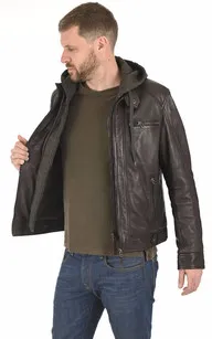 Blouson cuir Erico Hood marron Serge Pariente - La Canadienne - Blousons Cuir Marron