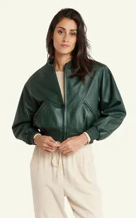 Blouson cuir Gaia vert Serge Pariente - La Canadienne - Blousons Cuir Vert