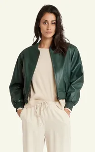 Blouson cuir Gaia vert Serge Pariente - La Canadienne - Blousons Cuir Vert