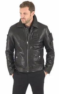 Blouson cuir Jaegger Black Patrouille de France - La Canadienne - Blousons Cuir Noir