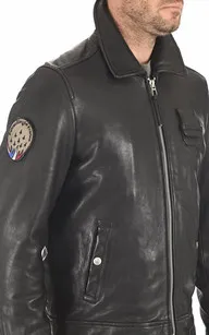 Blouson cuir Jaegger Black Patrouille de France - La Canadienne - Blousons Cuir Noir