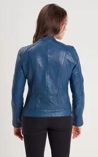 Blouson cuir Jodyta Blue water Rose Garden - La Canadienne - Blousons Cuir Bleu