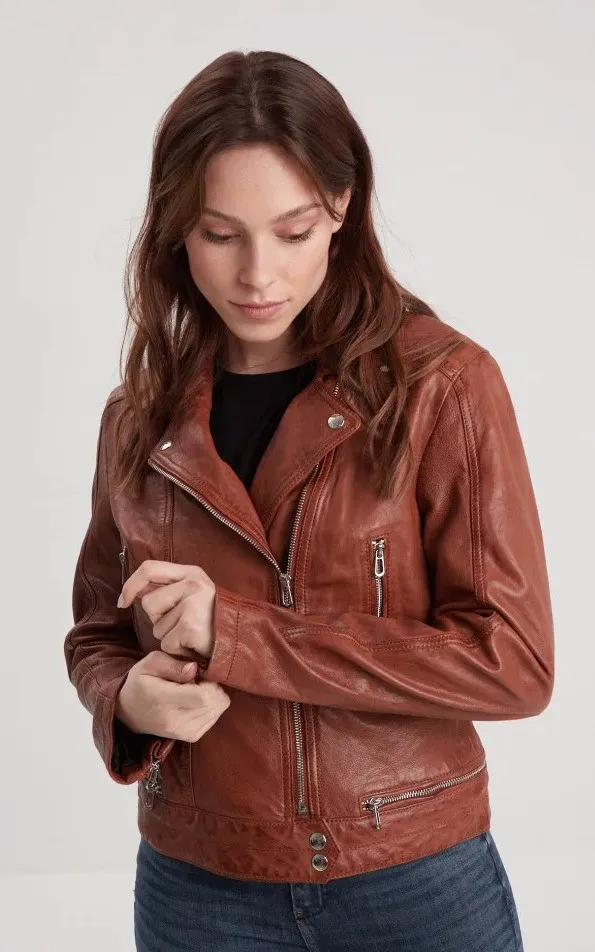 Blouson cuir Lea Cognac Rose Garden - La Canadienne - Blousons Cuir Cognac