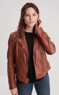 Blouson cuir Lea Cognac Rose Garden - La Canadienne - Blousons Cuir Cognac