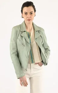 Blouson cuir Olympe Jade Rose Garden - La Canadienne - Blousons Cuir Vert de gris