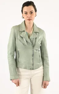 Blouson cuir Olympe Jade Rose Garden - La Canadienne - Blousons Cuir Vert de gris