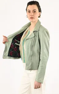 Blouson cuir Olympe Jade Rose Garden - La Canadienne - Blousons Cuir Vert de gris