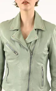 Blouson cuir Olympe Jade Rose Garden - La Canadienne - Blousons Cuir Vert de gris