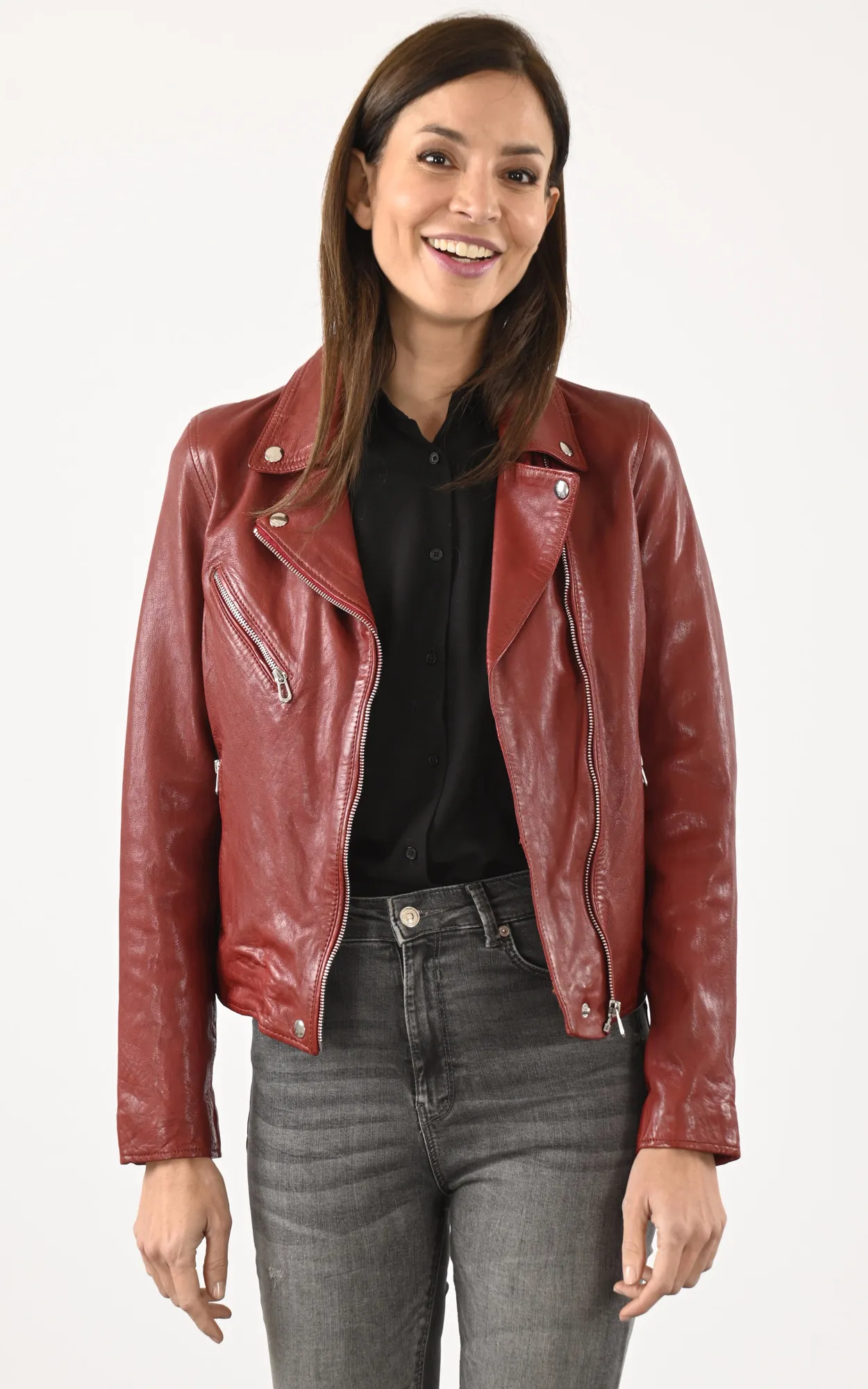 Blouson cuir Olympe rouge Rose Garden - La Canadienne - Blousons Cuir Rouge