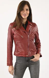 Blouson cuir Olympe rouge Rose Garden - La Canadienne - Blousons Cuir Rouge