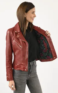 Blouson cuir Olympe rouge Rose Garden - La Canadienne - Blousons Cuir Rouge