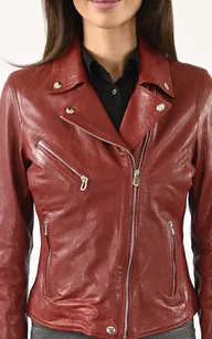 Blouson cuir Olympe rouge Rose Garden - La Canadienne - Blousons Cuir Rouge