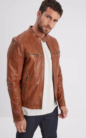 Blouson Gafino en cuir cognac Daytona 73 - La Canadienne - Blousons Cuir Cognac