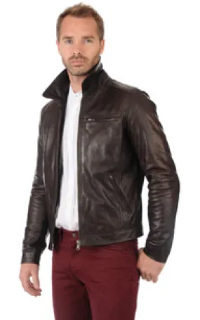 Blouson Major Cuir Col Chemise Daytona 73 - La Canadienne - Blousons Cuir Marron