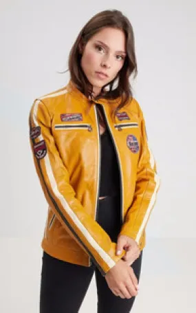 Blouson motard cuir Rexy Solano yellow Rose Garden - La Canadienne - Blousons Cuir Jaune