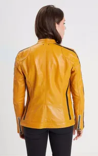 Blouson motard cuir Rexy Solano yellow Rose Garden - La Canadienne - Blousons Cuir Jaune