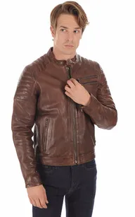 Blouson motard Starget marron Daytona 73 - La Canadienne - Blousons Cuir Marron