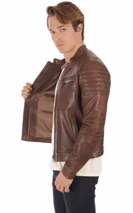 Blouson motard Starget marron Daytona 73 - La Canadienne - Blousons Cuir Marron