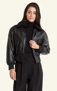 Blouson pilote cuir Dora noir Serge Pariente - La Canadienne - Blousons Cuir Noir