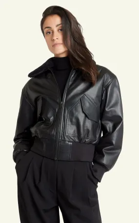 Blouson pilote cuir Dora noir Serge Pariente - La Canadienne - Blousons Cuir Noir