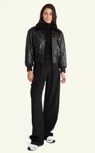 Blouson pilote cuir Dora noir Serge Pariente - La Canadienne - Blousons Cuir Noir