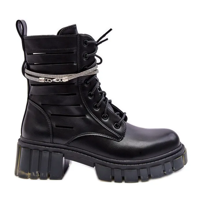 Bottes de travail Rocky noires à la mode avec une sangle décorative le noir