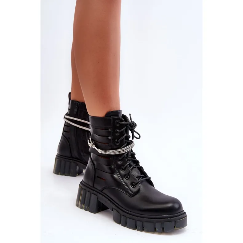 Bottes de travail Rocky noires à la mode avec une sangle décorative le noir