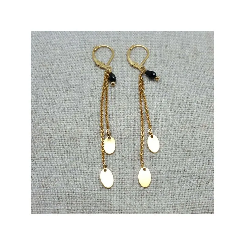 Boucles d'Oreilles pendantes 6cm en Plaqué Or, clip ou percée. 