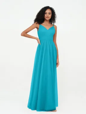 Bretelles Spaghetti Robes Maxi Plissé en Tulle Jade