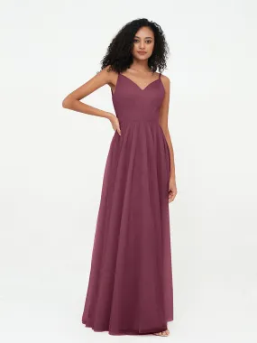 Bretelles Spaghetti Robes Maxi Plissé en Tulle Mûre