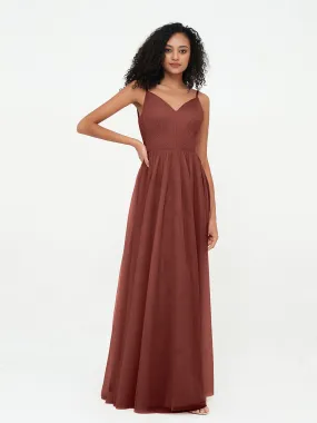 Bretelles Spaghetti Robes Maxi Plissé en Tulle terracotta Grande Taille