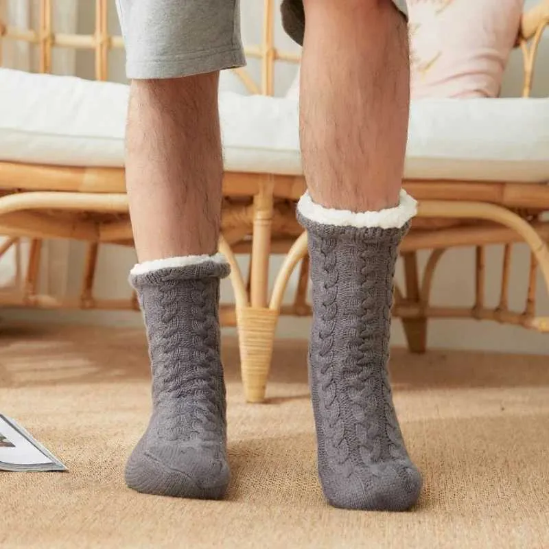 Chaussettes Masculines Pour Hommes Chaussettes Chaudes Ménagères Pour Hiver Chauds Court Coton Épais Sommeil Doux Et Moelleux Li