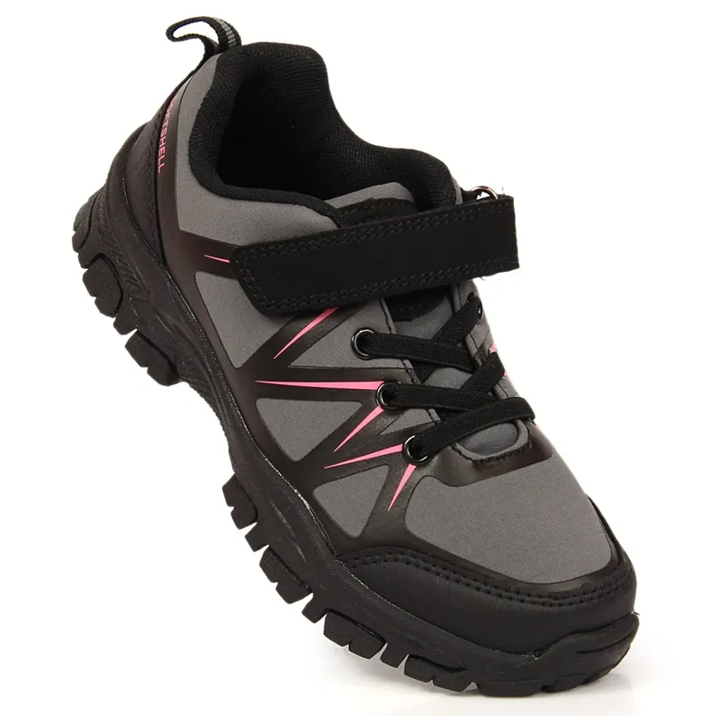 Chaussures de trekking pour enfants imperméables avec velcro gris American Club le noir