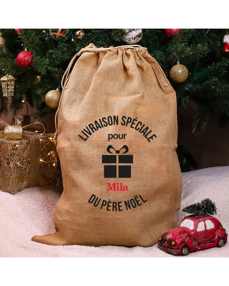 Hotte de Noël jute personnalisée Livraison Spéciale