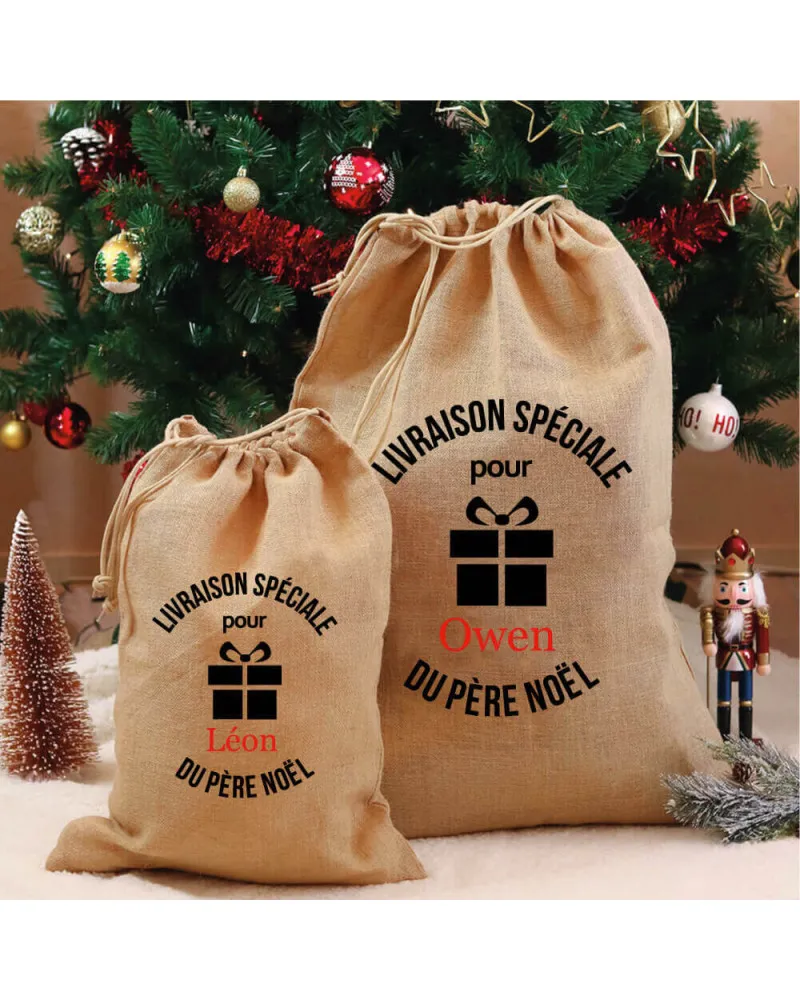 Hotte de Noël jute personnalisée Livraison Spéciale