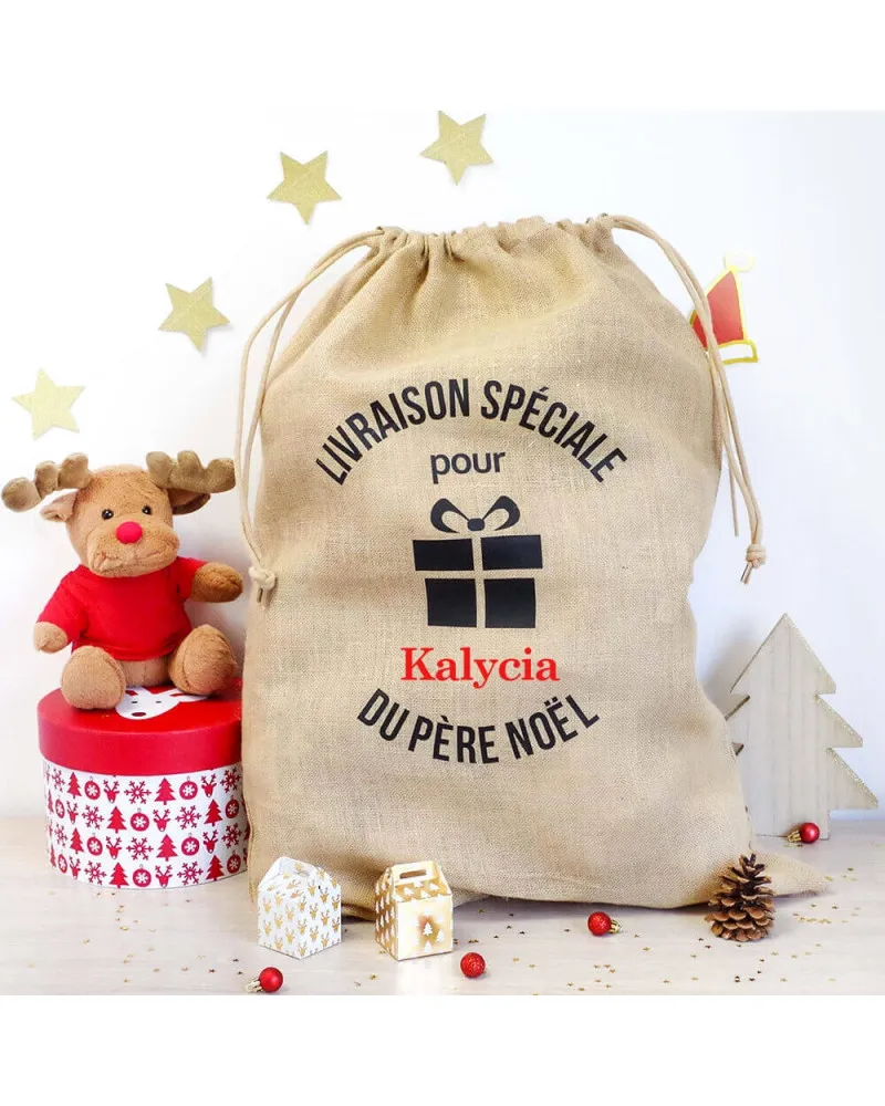 Hotte de Noël jute personnalisée Livraison Spéciale