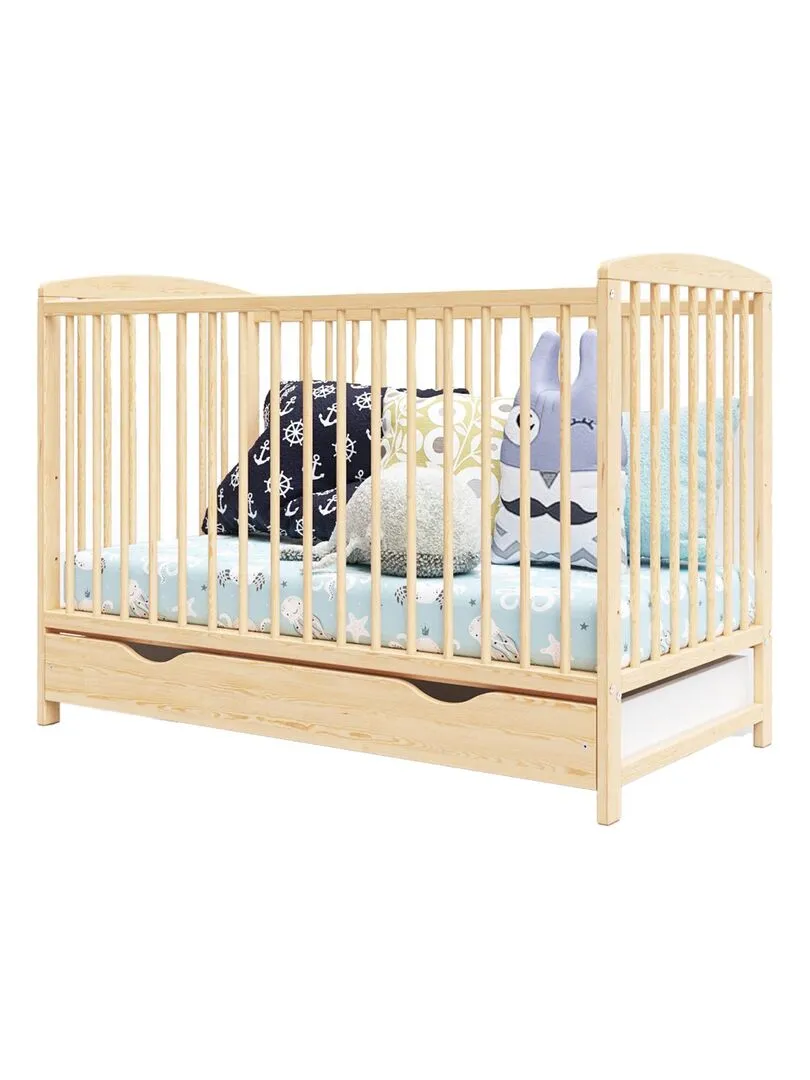 Lit bébé évolutif avec tiroir - NINA - 120x60 cm - Beige