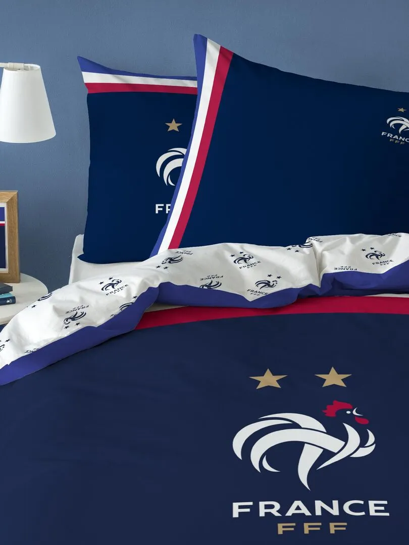 Parure de lit imprimée 100% coton, FFF DRAPEAU - Bleu marine