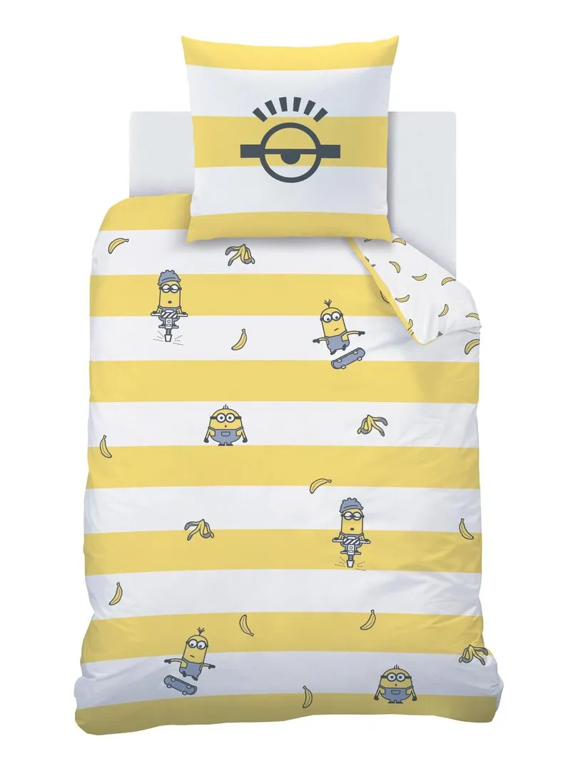 Parure de lit imprimée 100% coton, LES MINIONS SKETCH - Jaune