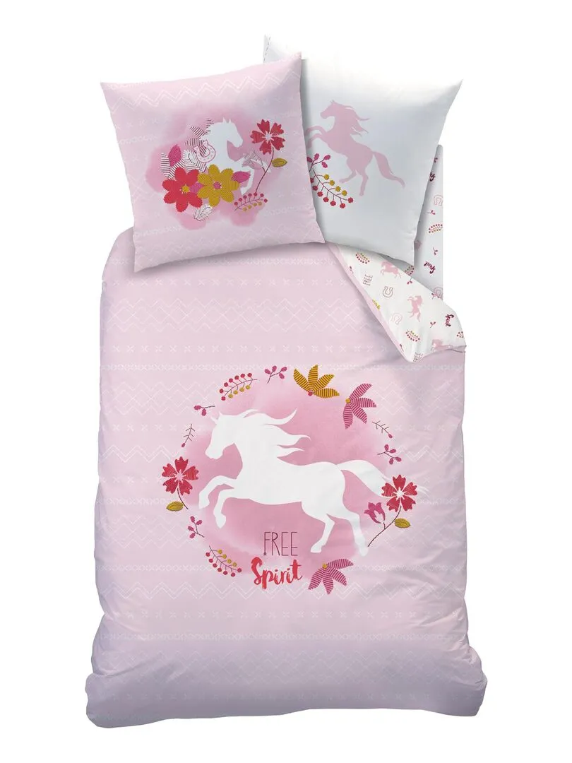 Parure de lit imprimée 100% coton, SPIRIT LAND - Rose