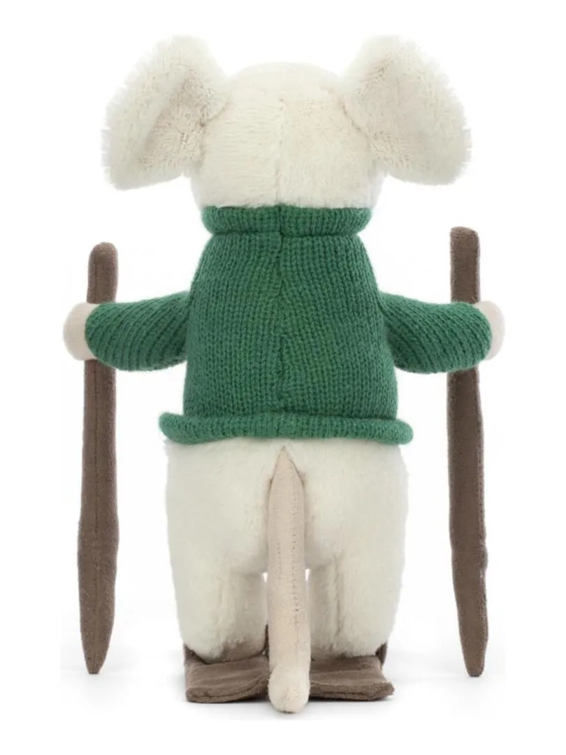 Peluche Merry Mouse Skiing - Dimensions : L : 15 cm x  l : 12 cm x  h : 20 cm - Blanc