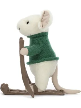 Peluche Merry Mouse Skiing - Dimensions : L : 15 cm x  l : 12 cm x  h : 20 cm - Blanc