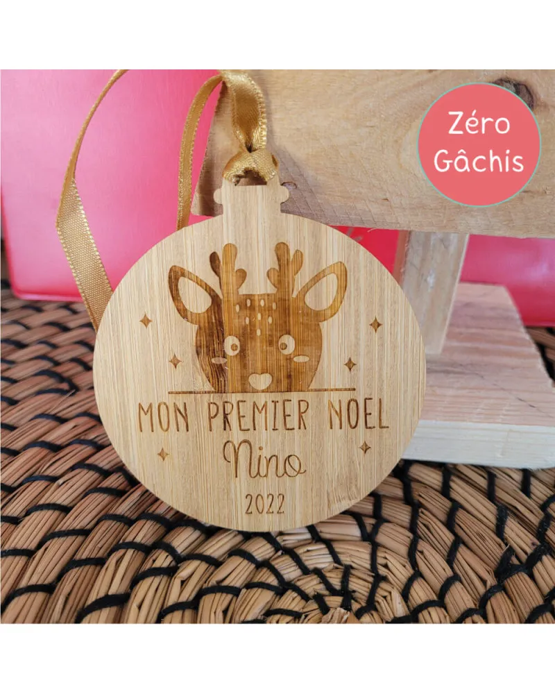 [PRENOM NINO] Boule de Noël personnalisée - Boule "Mon premier Noël" avec renne