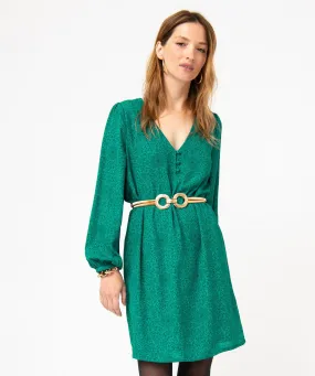 robe a manches longues et col v femme vert robes