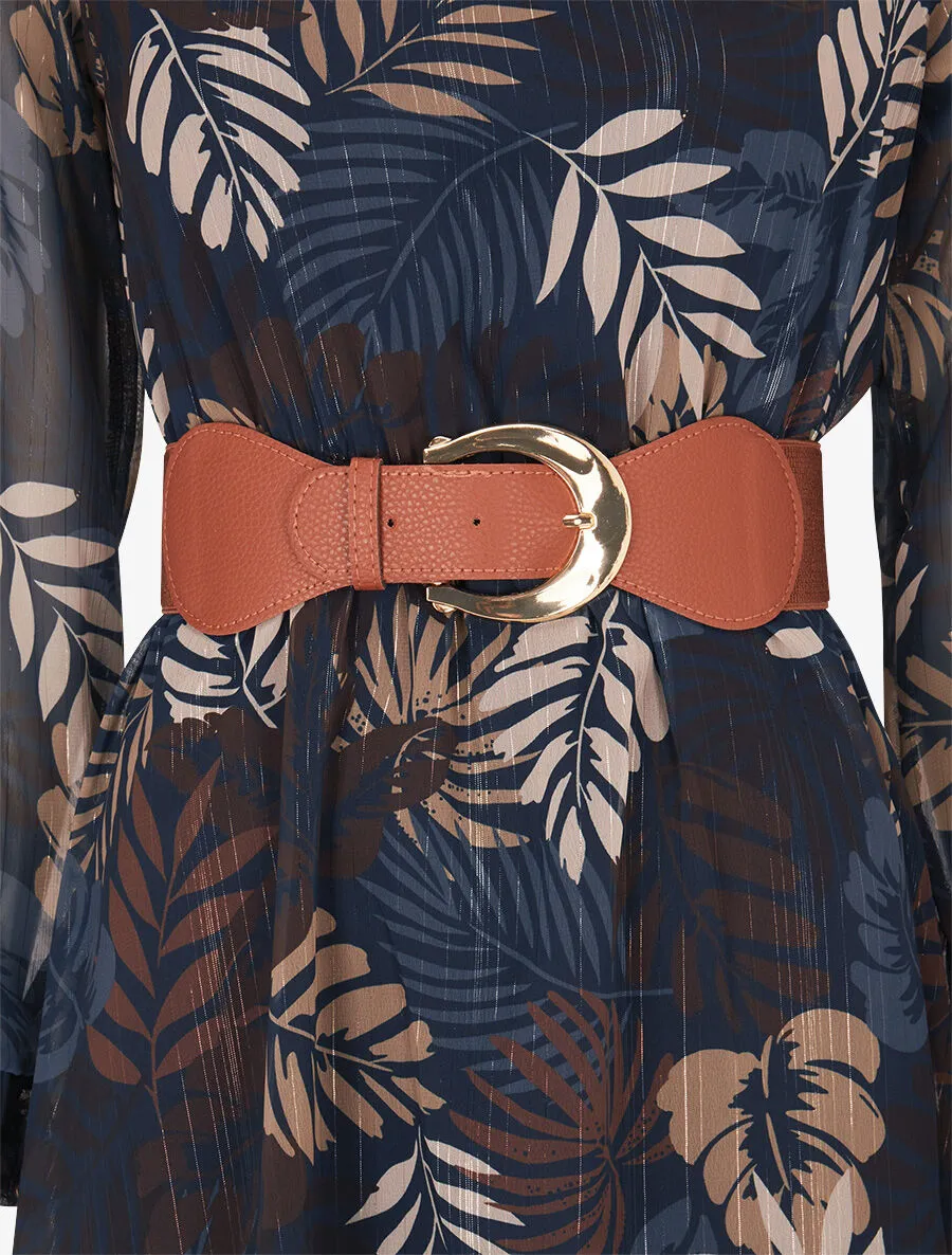 Robe légère en voile lamé imprimé feuilles tropicales