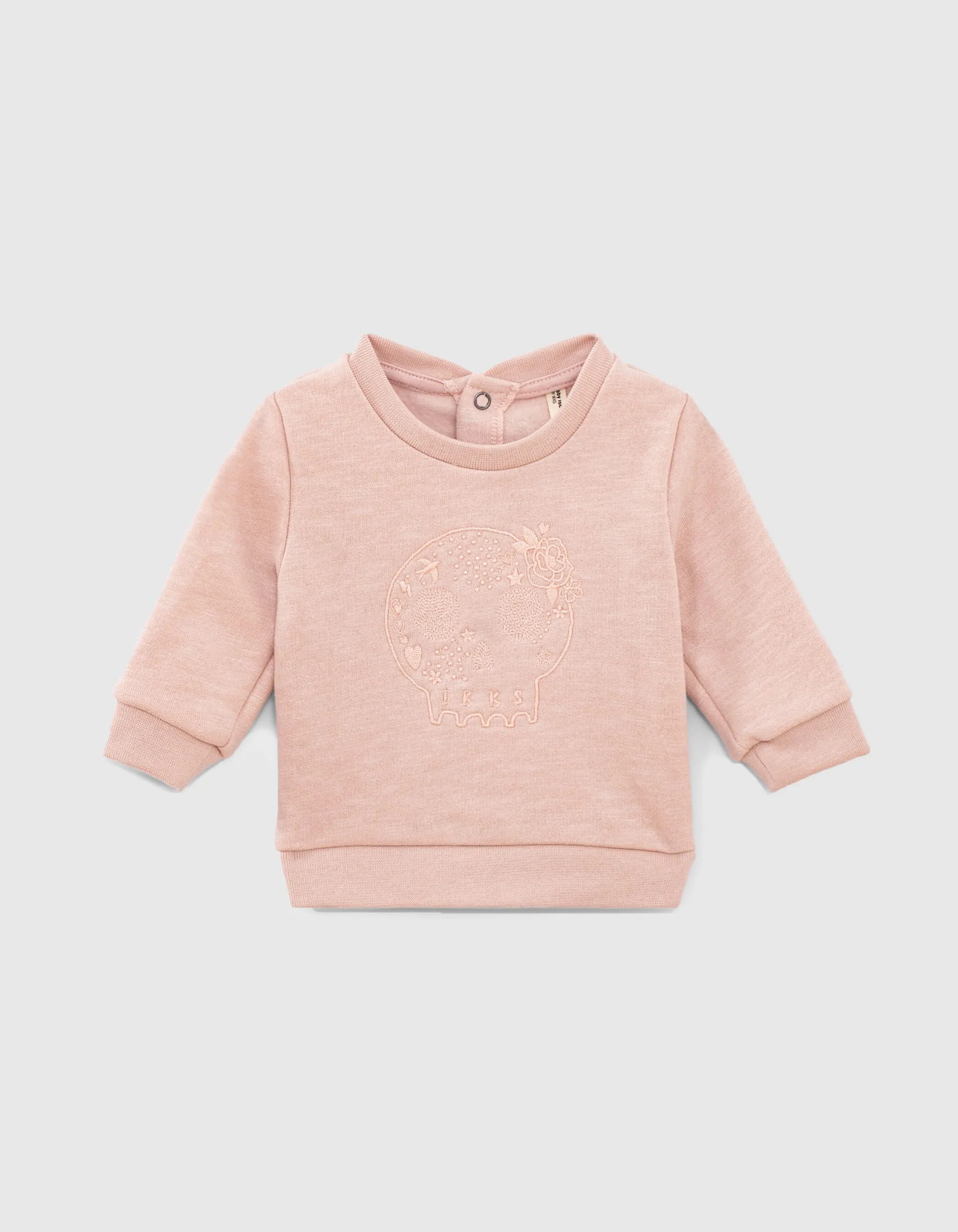 Sweat rose pâle brodé skull en molleton bio bébé