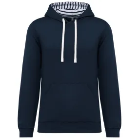 Sweat à capuche contrastée à motifs - Mixte - K4013 - bleu marine marinière 